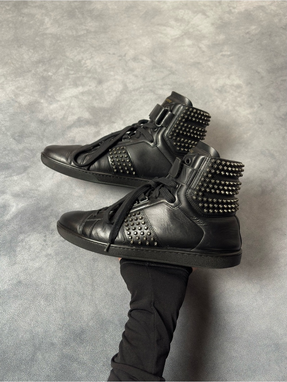 Saint Laurent by Hedi Slimane FW14 SL/14H Black Leather Studded High Top Sneaker